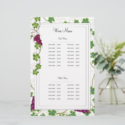 Menu's van de lijst van wijnbouwproducten (Staand voorkant)