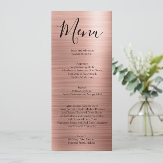 Menu's van het roos Gold Minimalist Typography Wed (Staand voorkant)