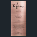 Menu's van het roos Gold Minimalist Typography Wed<br><div class="desc">Dit geborsteld metaal ziet er roos gouden kleurmenu uit is perfect voor de formele bruiloft van je dromen. Pas dit trouwmenu aan met je eigen trouwgegevens en voedsel.</div>