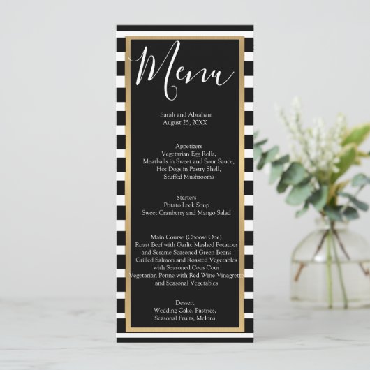 Menu's van het zwarte en Witte Striped Wedding Men (Staand voorkant)