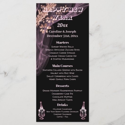 Menu's van zwart-wit en Roos Gold Nieuwjaar & Cham (Voorkant)