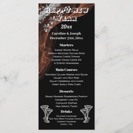 Menu's voor zwart en zilver, nieuw jaar en champag (Voorkant)