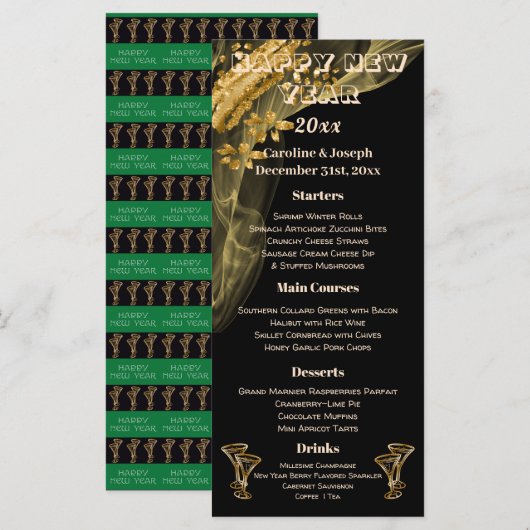 Menu's voor zwart-wit en gouden nieuwjaar en champ (Voorkant / Achterkant)