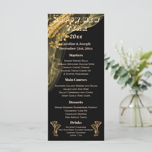 Menu's voor zwart-wit en gouden nieuwjaar en champ (Staand voorkant)