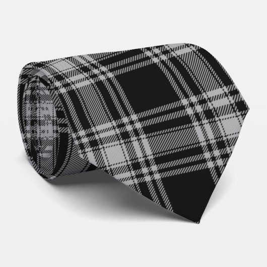 Menzies Black Scottish Tartan Pset Pattern Stropdas (Opgerold)