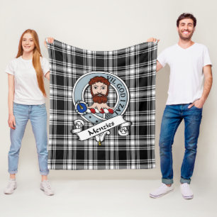 Menzies Black & White Modern Clan Badge Tartan Pla Fleece Deken