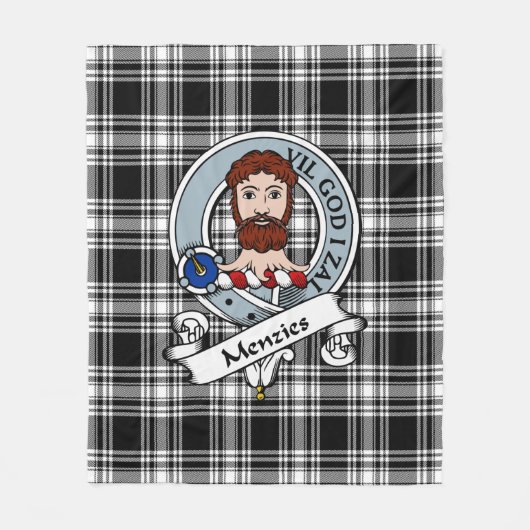 Menzies Black & White Modern Clan Badge Tartan Pla Fleece Deken (Voorkant)
