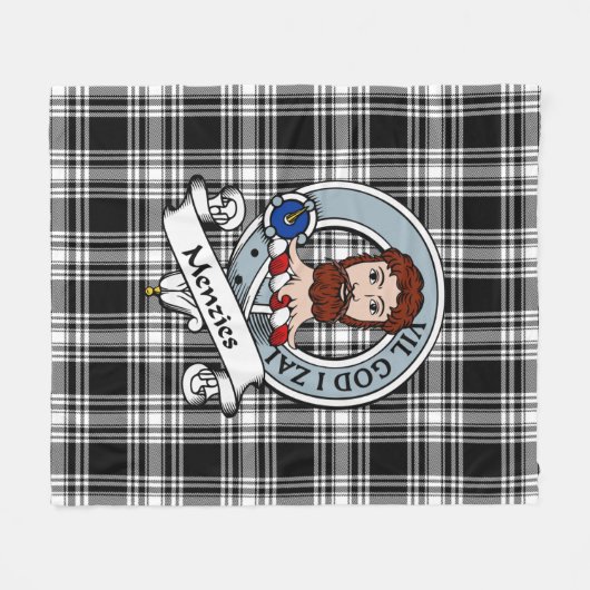 Menzies Black & White Modern Clan Badge Tartan Pla Fleece Deken (Voorkant (Horizontaal))