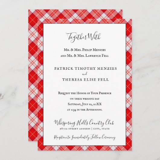 Menzies Red Clan Tartan Scottish Pset Kaart (Voorkant / Achterkant)