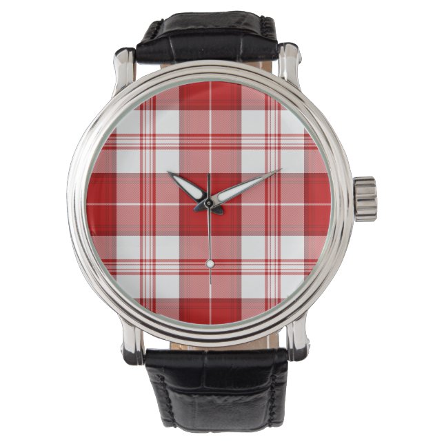 Menzies tartan red white plaid horloge (Voorkant)