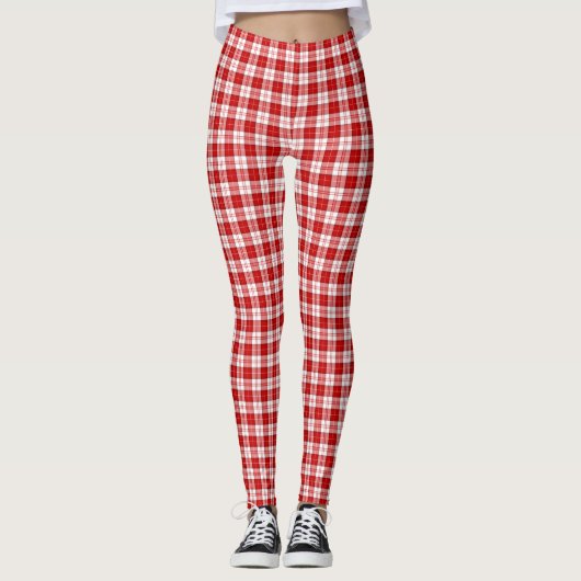 Menzies tartan red white plaid leggings (Voorkant)