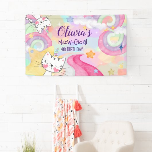 Meogisch caticorn verjaardagstanner spandoek (Insitu)