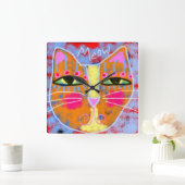 Meow Abstracte Cat Art Vierkante Klok (Huis)