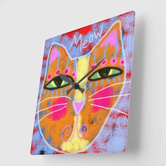 Meow Abstracte Cat Art Vierkante Klok (Hoek)