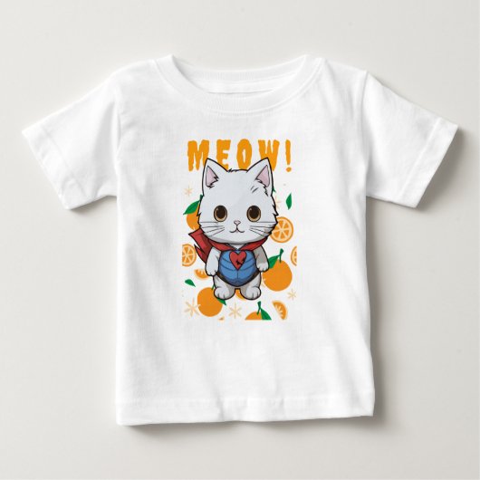 "MEOW!" Adorable Superhero Cat T-Shirt for Babies (Voorkant)