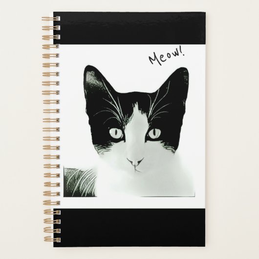 Meow Black and White Cat Kitten Sketch Planner (Voorkant)