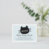 Meow Black Cat Face Blue Baby shower Book Request Informatiekaartje (Staand voorkant)