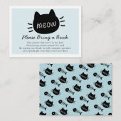 Meow Black Cat Face Blue Baby shower Book Request Informatiekaartje (Voorkant / Achterkant)