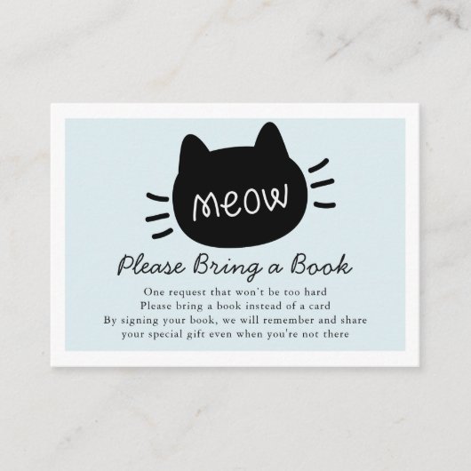 Meow Black Cat Face Blue Baby shower Book Request Informatiekaartje (Voorkant)
