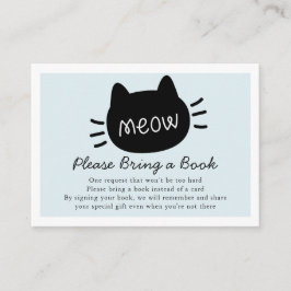 Meow Black Cat Face Blue Baby shower Book Request Informatiekaartje