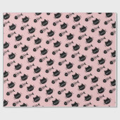Meow Black Cat Face Fishbone Pattern roze Cadeaupapier (Vlak)