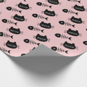 Meow Black Cat Face Fishbone Pattern roze Cadeaupapier (Hoek)
