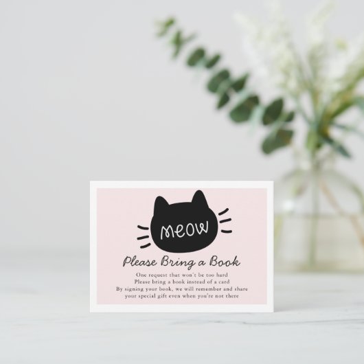Meow Black Cat Face Pink Baby shower Book Request Informatiekaartje (Staand voorkant)