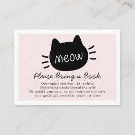 Meow Black Cat Face Pink Baby shower Book Request Informatiekaartje
