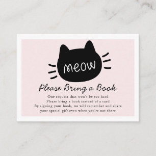 Meow Black Cat Face Pink Baby shower Book Request Informatiekaartje