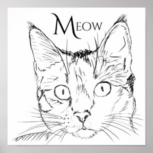 Meow Black line van hedendaagse kat getekend Poster