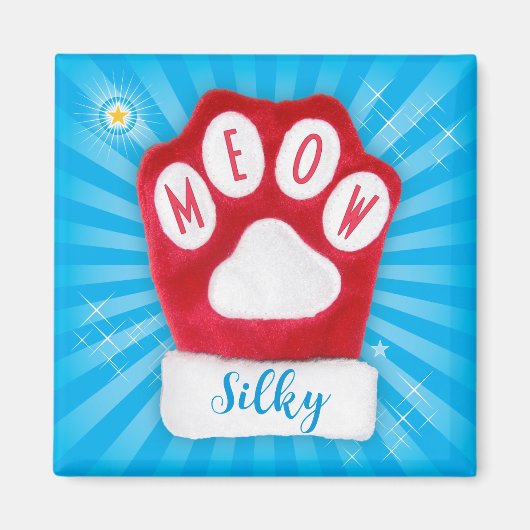 MEOW Cat Cheerful Christmas Red Paw Santa Mitten Magneet (Voorkant)