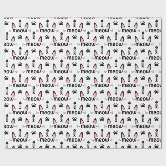 Meow Cat Ears en Pawprints Cadeaupapier (Vlak)