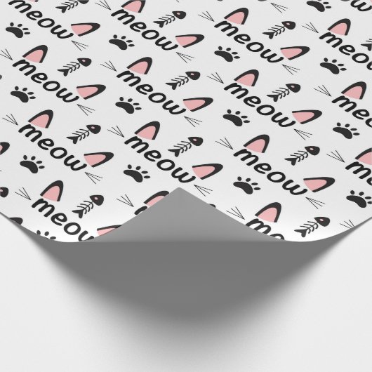 Meow Cat Ears en Pawprints Cadeaupapier (Hoek)