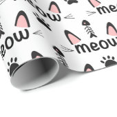 Meow Cat Ears en Pawprints Cadeaupapier (Rol Hoek)
