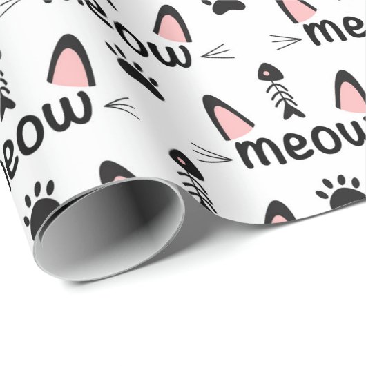 Meow Cat Ears en Pawprints Cadeaupapier (Rol Hoek)