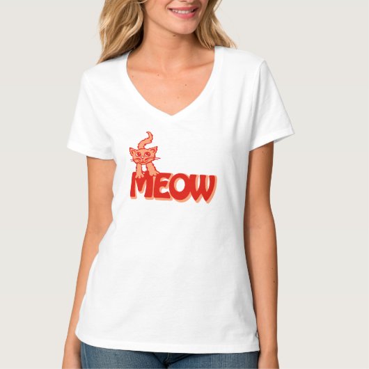 Meow cat graphic red oranje t-shirt (Voorkant)