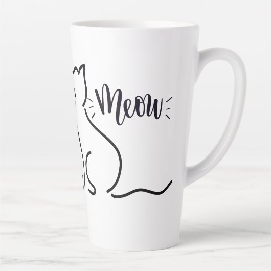 Meow Cat Line Art | Minimalistisch CAT-ontwerp Latte Mok (Rechts)