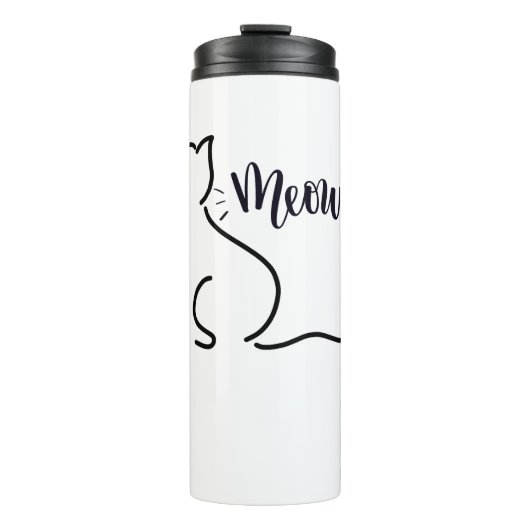 Meow Cat Line Art | Minimalistisch CAT-ontwerp Thermosbeker (Voorkant)