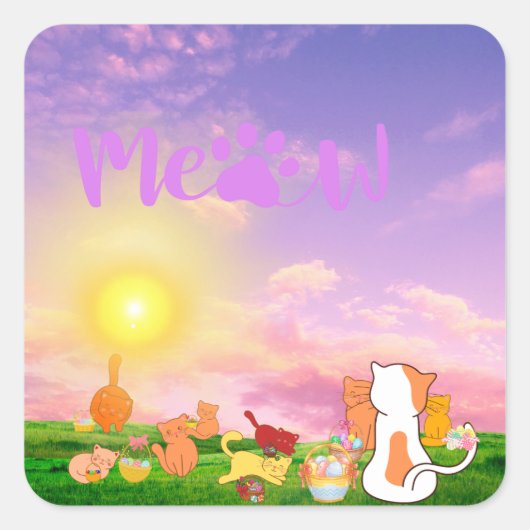 Meow Cat Sunrise Sticker (Voorkant)