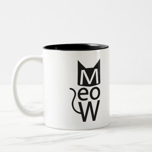Meow Cat Typographic Tweekleurige Koffiemok (Links)