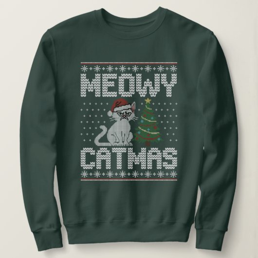 Meow Catmas - Gebreide lelijke Kerstkat Trui (Design voorkant)