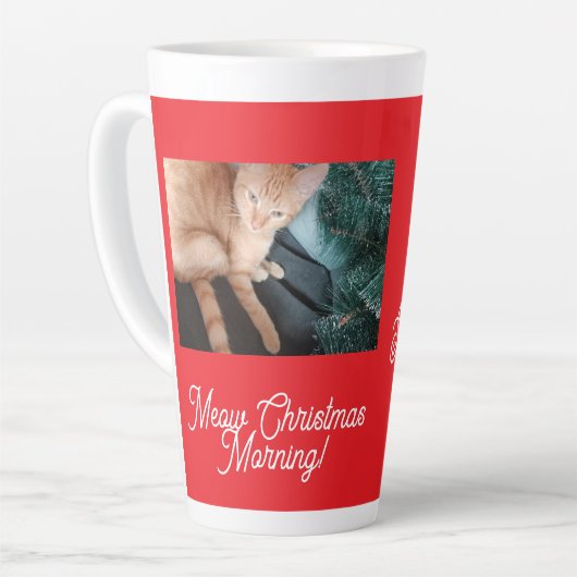 Meow Christmas Morning , photo,text, replacable Latte Mok (Linkerhoek)