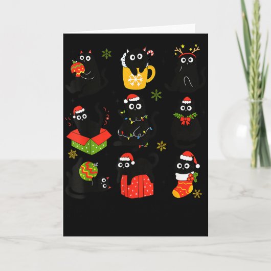 Meow Christmas Xmas Lights Black Cat Pajamas Famil Kaart (Voorkant)