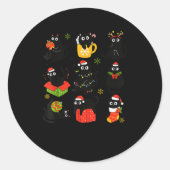 Meow Christmas Xmas Lights Black Cat Pajamas Famil Ronde Sticker (Voorkant)