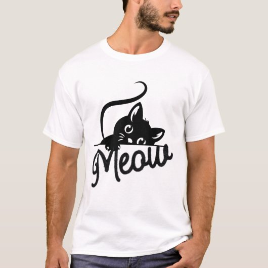 “Meow” Cute Black Cat Kitty Lover Gift T-shirt (Voorkant)