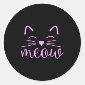 Meow Cute Cat Face Funny Quote For Cat Fans Ronde Sticker (Voorkant)