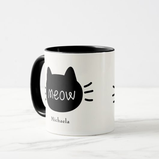 Meow Cute Cat Face Mok (Voorkant links)