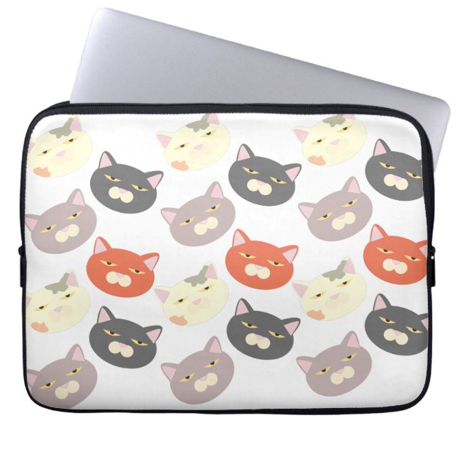 Meow Cute Cat Head Cartoon Fun Art Design Laptop Sleeve (Voorkant)