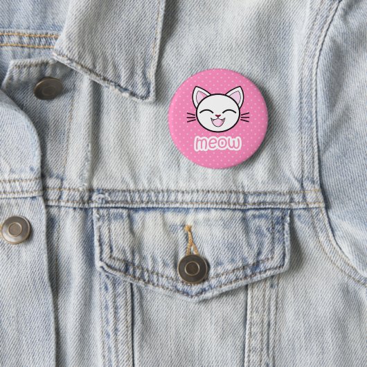 Meow Cute Cat Pinback Button (In situ)