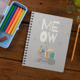 Meow Cute Cat Reading Books Persoonlijke naam Notitieboek